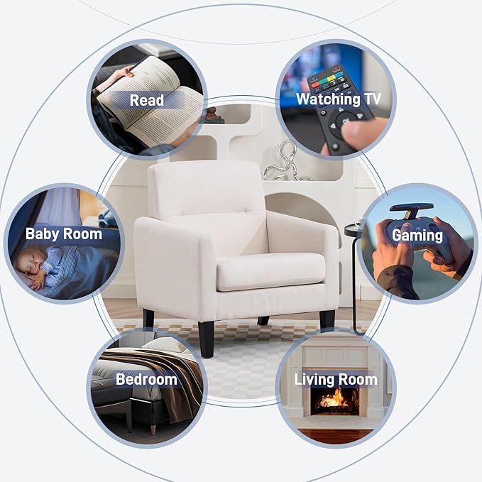 Accent Chair, Mid Century Modern Living Room Chairs Comfy Reading Chair with Upholstered Cushion Relax Armchair for Bedroom Apartment,Office, Begie