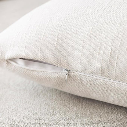 Foindtower Pack of 2 Textured Chenille Throw Decorative Pillow Covers Square Accent Solid Cushion Cover Cozy Neutral Farmhouse Pillow Case for Couch Sofa Bedroom Living Room 26x26 Inch, Ivory White