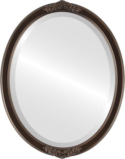OVALCREST Oval Beveled Wall Mirror for Home Decor - Athena Style - Rubbed Bronze - 21" x 17" Outside Dimensions