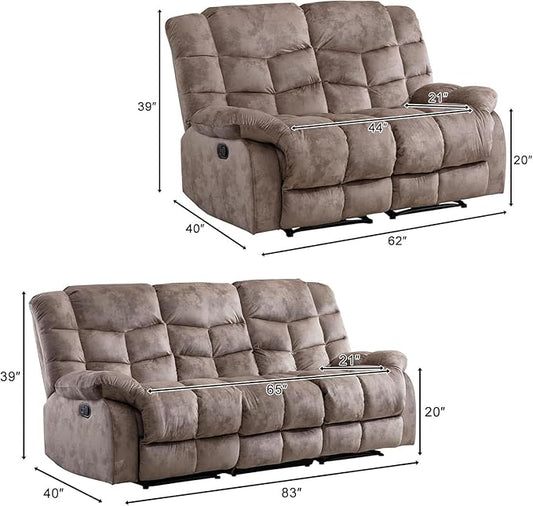 EBELLO Reclining Sofa Furniture Set, Loveseat Recliner Sofa and 3PC Bonded Manual Recliner Set for Living Room, Light Brown(Loveseat+Sofa)