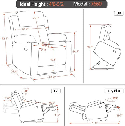 MCombo Small Triple Motor Power Lift Recliner Chair with Massage and Heat for Petite Elderly People, Adjustable Headrest, Infinite Position, USB Ports, Fabric 7664 (Brown, Small)