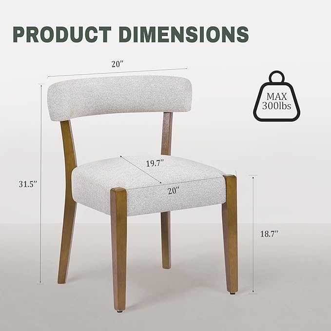 Modern Dining Chairs Set of 8, Walnut Upholstered Kitchen & Dining Room Chairs, Mid Century Modern Wooden Dining Chairs Oversized Sturdy Rounded Chairs Curved Back, Beige Fabric