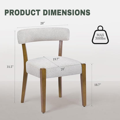 Modern Dining Chairs Set of 6, Walnut Upholstered Kitchen & Dining Room Chairs, Mid Century Modern Wooden Dining Chairs Oversized Sturdy Rounded Chairs Curved Back, Beige Fabric