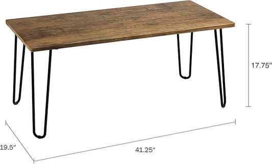 Lavish Home Coffee Table with Hairpin Legs - Modern Industrial Style Home Decor - Woodgrain-Look and Steel Accent Living Room Furniture (Brown)