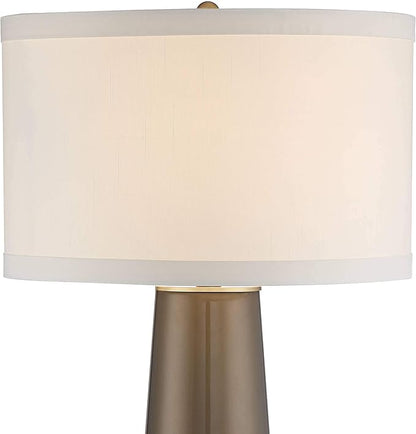 Possini Euro Design Karen 36" Tall Large Mid Century Modern End Table Lamps Set of 2 Dark Gold Glass Living Room Bedroom Bedside Nightstand House Office Home Reading Kitchen Fabric Off-White Shade