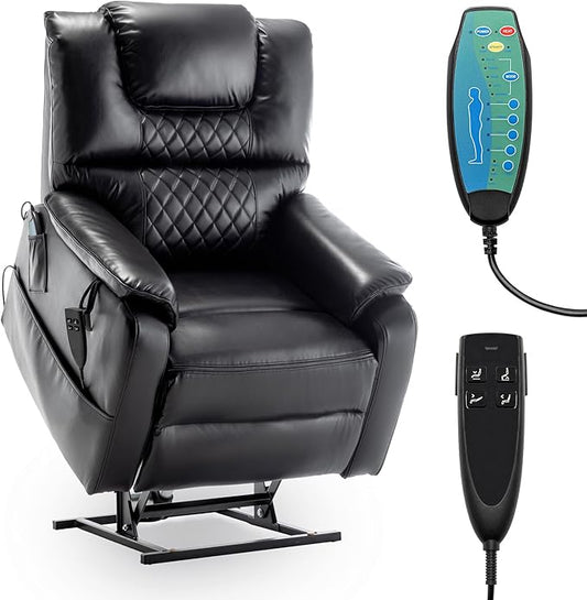 Power Lift Recliner Chair Recliners for Elderly,Lay Flat Air Leather Recliner with Heat and Massage,Dual Motor Lounge Recliners for Living Room