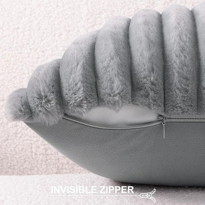 Pallene Faux Fur Plush Throw Pillow Covers 26x26 Set of 2, Luxury Soft Fluffy Striped Decorative Pillow Covers for Sofa, Couch, Living Room, Grey