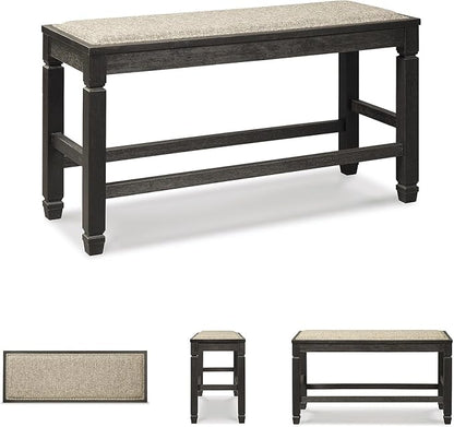 Signature Design by Ashley Tyler Creek Urban Farmhouse Counter Height Upholstered Dining Bench, Almost Black