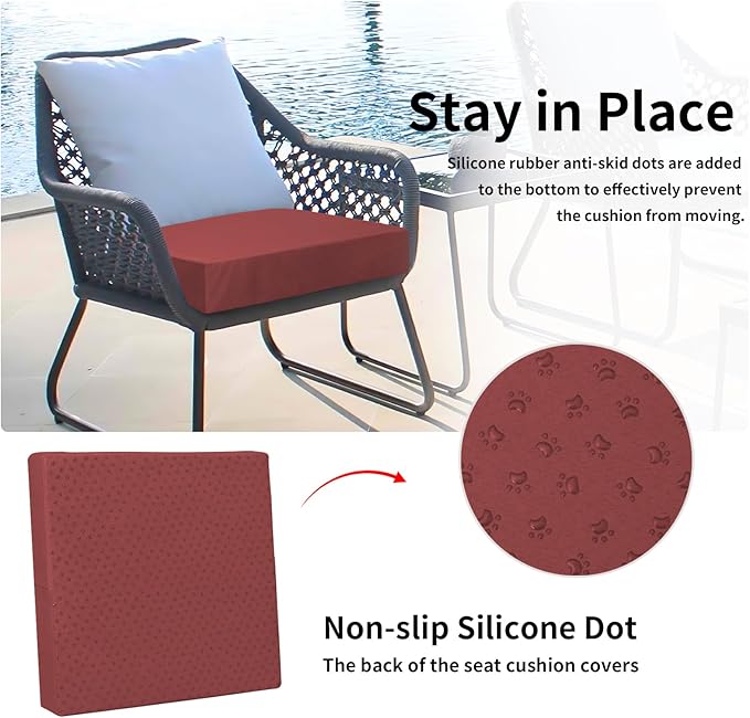 Easy-Going Waterproof Patio Cushion Covers ONLY Cover 27x25x5 inch 4 Pack Replacement Non-Slip Outdoor Seat Cushion Slipcover with Zipper. Wine