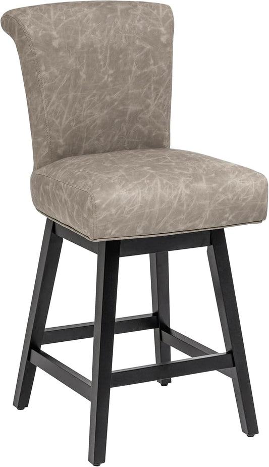 Bar Stool, PU Leather Barstool, 26 Inch Upholstered Counter Stools with 15.7" High Back and Footrest, Swivel Counter Height Barstools for Kitchen Island Home Bar Greige