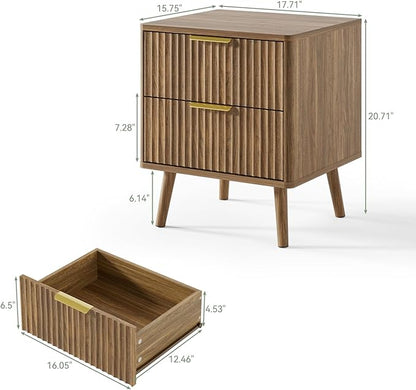 LYNSOM Fluted Dresser and Nightstand Sets 2 Piece, 2-Drawer Nightstands and 7-Drawers Dresser, Wood Bedroom Furniture Set for Home, Bedroom, Hallway, Natural Oak