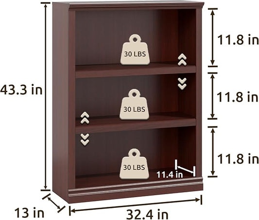 43 in Tall Bookcase, 3-Tier Bookshelf Open Storage, 33 inch Wide Floor Standing Indoor Furniture, Book Cases for Home School Library Office Bedroom Kids, Mahogany 3 Tiers