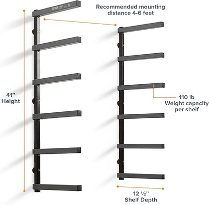 Bora Portamate Wood Organizer and Lumber Storage Metal Rack with 6-Level Wall Mount – Indoor and Outdoor Use, PBR-006B