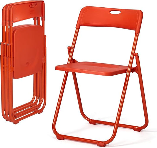 Karl home 4 Pcs Folding Chair, 300LBS Lightweight Foldable Plastic Chair, Reinforced Metal Frame Easy to Fold & Store for Indoor & Outdoor, Wedding, Party, Meeting Room, Patio and Garden, Orange