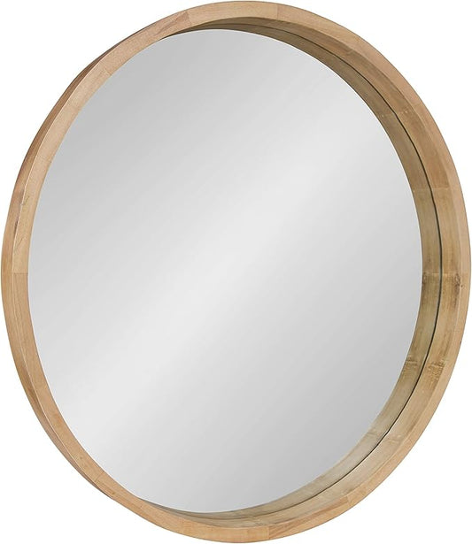Kate and Laurel Hutton Round Decorative Large Modern Wood Frame Wall Mirror, 30 Inch Diameter, Natural Finish