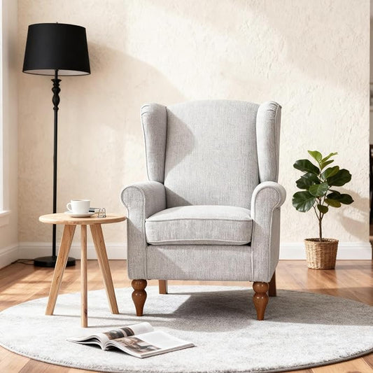 Modern High - Back Accent Chair and Side Table Set - Upholstered Wingback Armchair for Living Room, Bedroom,Office(Beige)