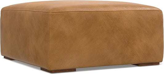 SIMPLIHOME Rex Ottoman in Full-Grain Genuine Leather, Sienna, 34-inches Wide, Modern-Style Table Ottoman or Footrest, Assembled, for Living Room and Family Room