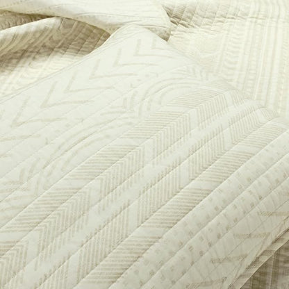 Lush Decor Hygge Geo Pattern Striped 3 Piece Quilt Bedding Set, King, Ivory