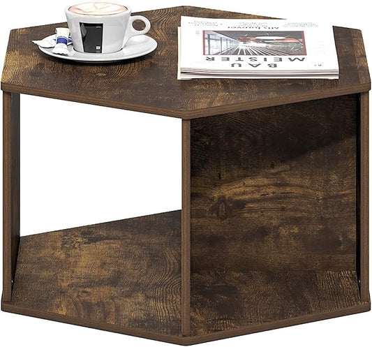 Furinno Simple Design Coffee Table, Hexagon Modern Coffee Table with Open Shelf, Vertical or Horizontal Side Table, for Living Room, Bedroom, Home Office, Amber Pine