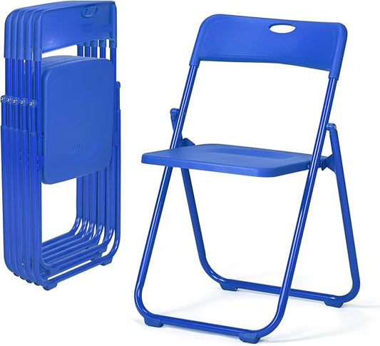 Karl home 6 Pcs Folding Chair, 300LBS Lightweight Foldable Plastic Chair, Reinforced Metal Frame Easy to Fold & Store for Indoor & Outdoor, Wedding, Party, Meeting Room, Patio and Garden, Blue