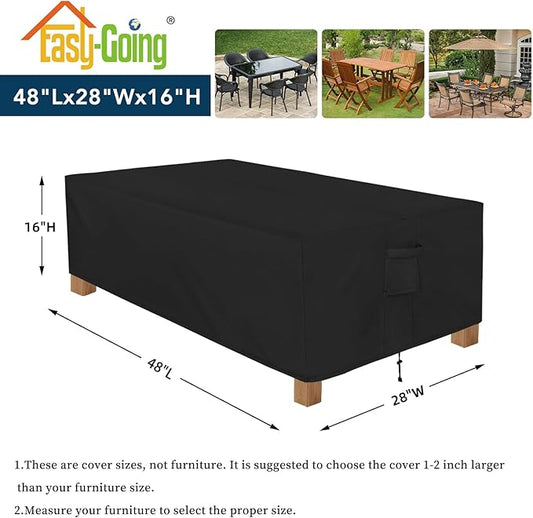 Easy-Going Patio Furniture Cover Waterproof Outdoor Rectangular Coffee Table Cover with Seal Tape at Seams (48" L x 28" W x 16" H, Black)