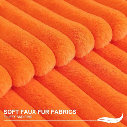 Pallene Faux Fur Plush Fall Throw Pillow Covers 24x24 Set of 2, Luxury Soft Fluffy Striped Decorative Pillow Covers for Sofa, Couch, Living Room, Burnt Orange