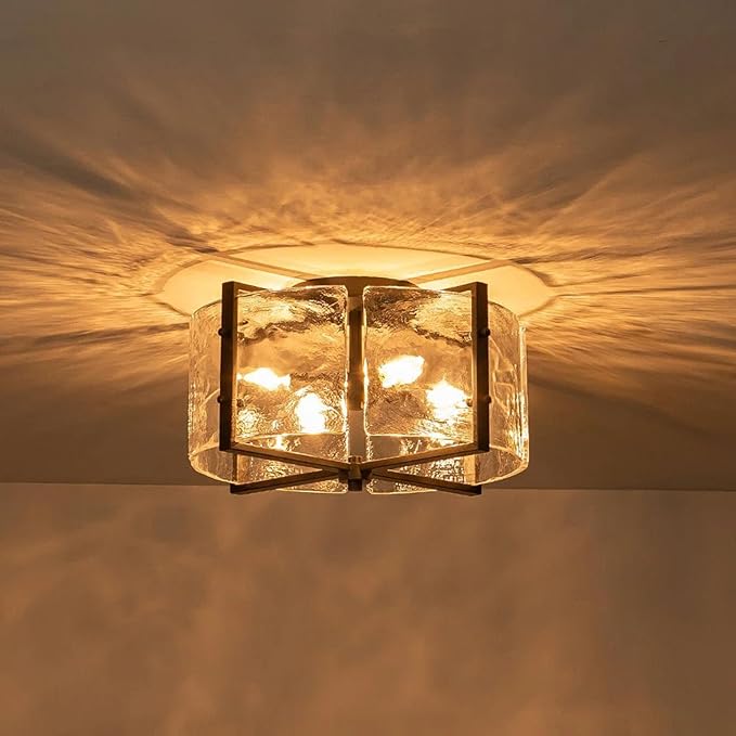 Bofea-Industrial Flush Mount Ceiling Light, Black Circular 4-Lights Farmhouse Hallway Light Fixture, Water Ripple Flush Mount Fixture Perfect for Kitchen Island,Dining Room and Hallway.