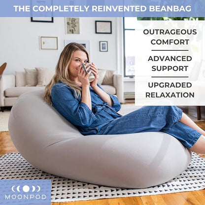 The Moon Pod Bean Bag Chair - Large, Modern Beanbag for Adults, Kids and Teens. Washable Stretch Cover Filled with Thousands of High Density Micro-Beads (Light Gray).