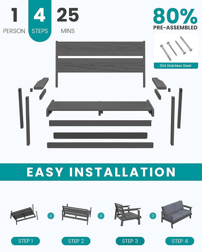 SERWALL Outdoor Loveseat, Grey Frame and Grey Cushion