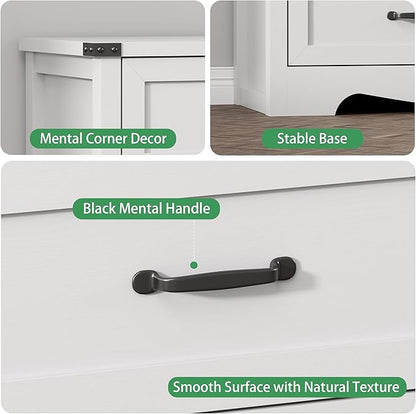 Dresser for Bedroom with 6 Drawers, 49" Tall Wood Chest of Drawers with Deep Drawers & Mental Handle, Modern Dresser TV Stand, Wooden Closet Storage Organizer for Living Room, Hallway, Entryway, White