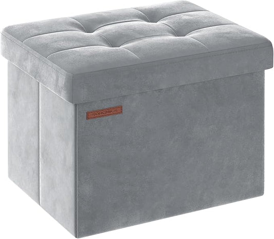 SONGMICS Storage Ottoman, Foldable Small Ottoman Foot Rest, 12.2 x 16.1 Inches Foot Stool, Ottoman with Storage, Load up to 286 lb, for Living Room, Bedroom, Dorm, Dove Gray ULSF200G02