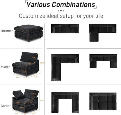 WJShome Cloud Couch Modular Sectional Sofa,100.5" V Shaped Couch, Convertible Wide Seater, 5 Seater for Living Room Set,Covers Washable&Replaceable,Black