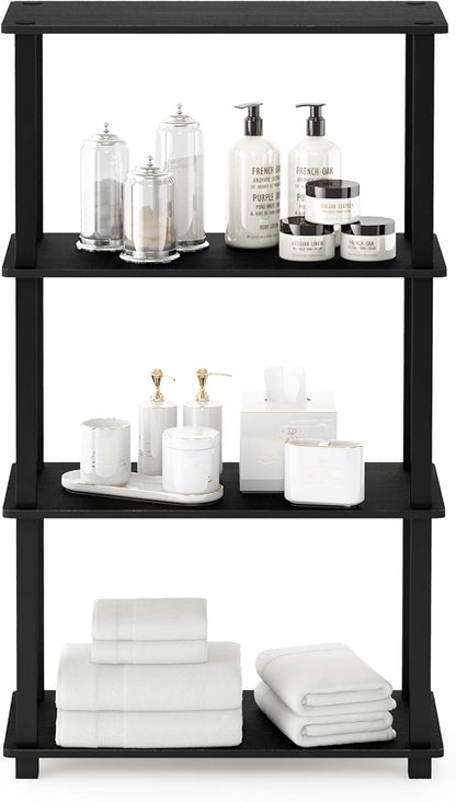 Furinno Turn-N-Tube 4-Tier Multipurpose Shelf Display Rack, Square Tube, Americano/Black
