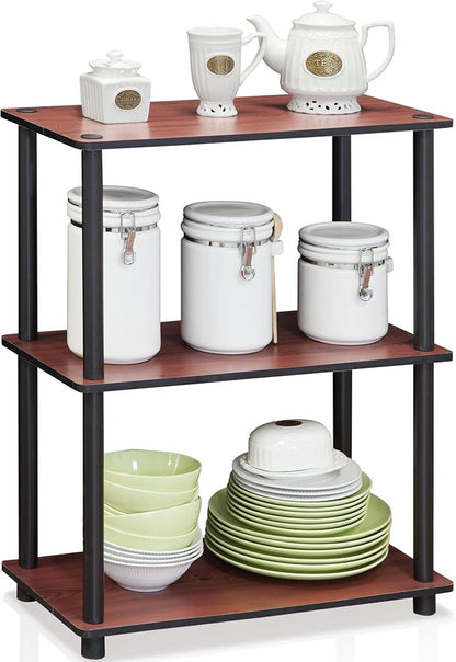 Furinno TURN-N-TUBE Storage Shelves, 3-Tier Book Shelf, Corner Shelf, Toolless Open Shelves, for Organization and Storage, Living Room, Garage, Home Office, Dark Cherry