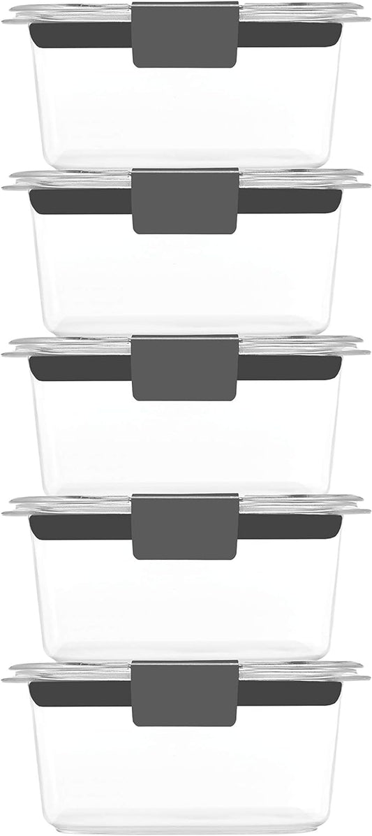 Rubbermaid Brilliance BPA-Free Food Storage Containers Multi Pack, 1.3 Cup Plastic Containers with Lids, 5 Pack, Leak Proof, Microwave & Dishwasher Safe