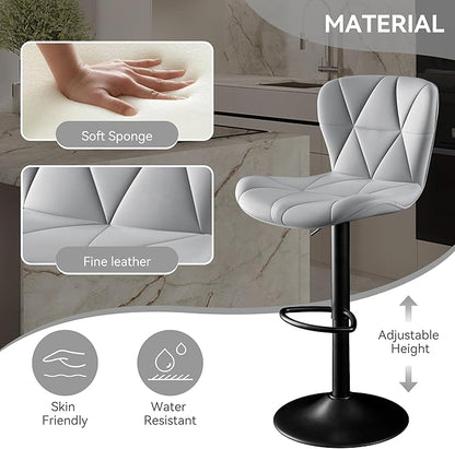Bar Stools Set of 6,Adjustable Swivel Barstools, Faux Leather Bar Chairs,Upholstered Counter Height with High Backrest for Kitchen Island, Light Grey