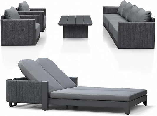 PURPLE LEAF Patio Furniture Set with 2 Person Lounge Chair 8 Pieces Patio Seating Sofas Aluminum Furniture Outdoor Couch Sectional Set with Cushions and Aluminum Table Patio Conversation Sets Gray