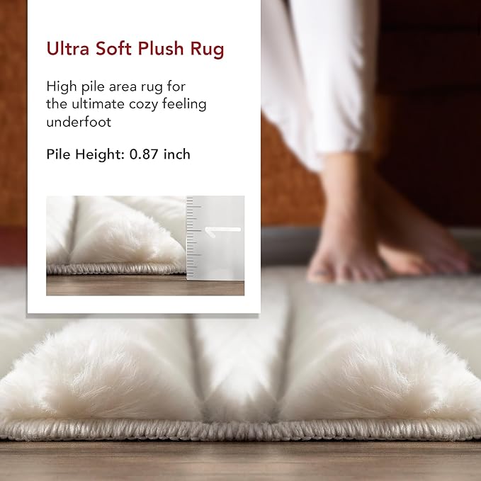 nuLOOM 5' x 8' Cozy Plush Area Rug, Machine Washable, Non-Slip, Soft Fluffy Shag Carpet for Living Room Bedroom Kids Room Nursery Home Decor, Kai White