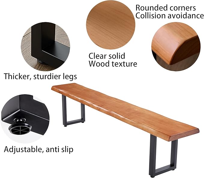 Stylish Brown Wooden Long Bench with Sturdy Metal Legs – Versatile Seating for Office, Restaurant, Living Room, and Meeting Room(Brown Bench, 70.87in)