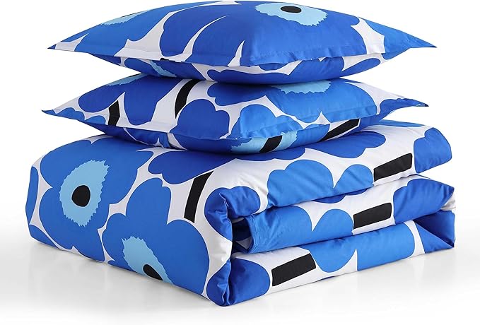 Marimekko - King Duvet Cover Set, Cotton Percale Reversible Bedding with Matching Shams, Floral Home Decor (Unikko Blue, King)