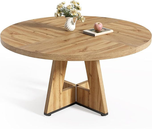 LITTLE TREE Round Dining Table for 4-6 People, 47 Inches Dining Room Table with Wooden Pedestal Base, Modern Dinner Table, Circle Kitchen Tables for Dining Room, Kitchen, Living Room(Table Only)
