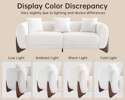 Morden Fort 3 Piece Cloud Couch Set, Modern Sherpa Boucle Sofa with Wood Legs, Skin-Friendly Minimalist Upholstered Comfy Couch Sofa for Living Room, 3-Seater+Off White Chair+Forest Green Chair
