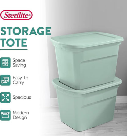 Sterilite 32 Pack Tote, Plastic Stackable Storage Bin Container with Lid, 18 Gallon, Mindful Mint