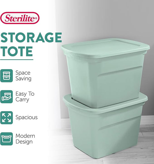 Sterilite 32 Pack Tote, Plastic Stackable Storage Bin Container with Lid, 18 Gallon, Mindful Mint