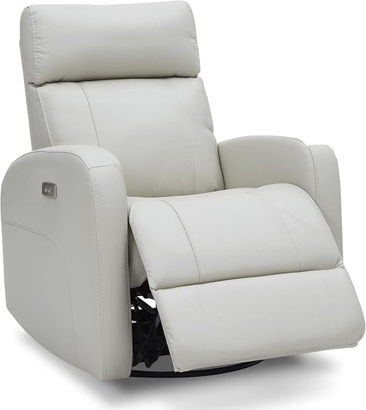 CHITA Genuine Leather Power Swivel Glider Recliner Chair for Adults, FSC Certified Electric Nursery Rocker Recliner Chair for Living Room, Light Grey