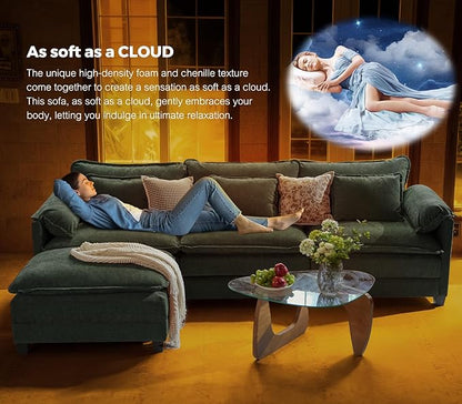 ELUCHANG 116" Luxury Modular Sectional Sofa, Comfy Deep Seat Cloud Couch, Sleeper Sofa Bed, 6 Seat Modern Couch with Removable Cover for Living Room, Apartment, DIY Combination, Chenille Olive Green