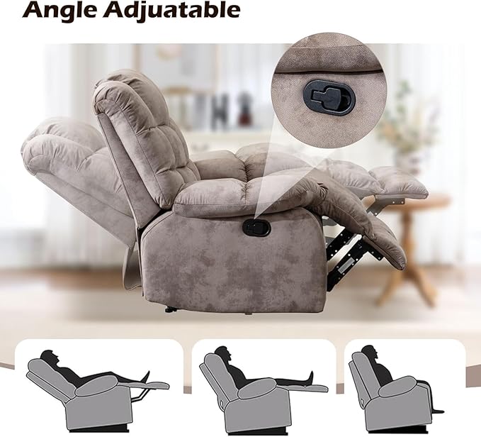 EBELLO Reclining Couch for Living Room, Extra Wide Modern Overstuffed 3 Seat Recliner Manual Sofa Breathable Fabric and Padded Cushion, Light Brown