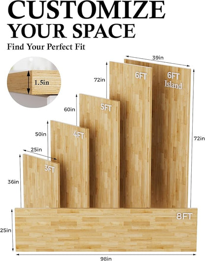 Butcher Block Countertop Birch Solid Wood - 36" x 25" Table Top Butcher Block Cutting Board for Kitchen Island Living Dining Table Office Desk Workbench Laundry Countertop Unfinished 1.5" Th