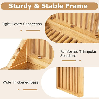 GOFLAME 36” Bamboo Dining Bench Set of 2, Farmhouse Entryway Bench with Slatted Seat, End of Bed Bench, Outdoor Bench for Kitchen, Bedroom, Living Room, Hallway, 660 LBS Max Load