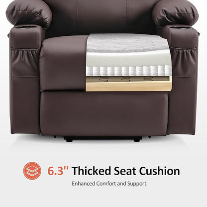MCombo Large Power Lift Recliner Chair with Massage and Heat for Tall Elderly People, 3 Positions, Cup Holders, and USB Ports, Faux Leather 7516 (Large, Light Brown)